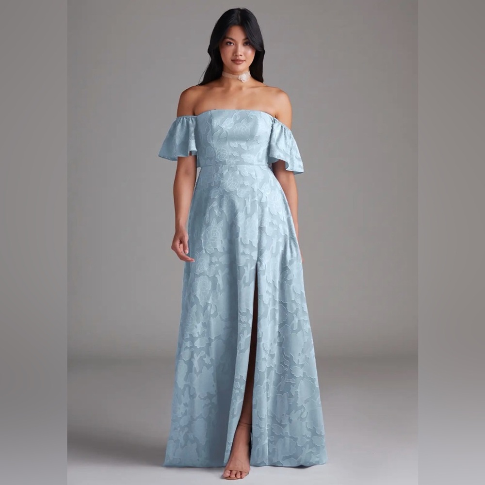 Azazie Sue Sky Blue Burnout Off-Shoulder